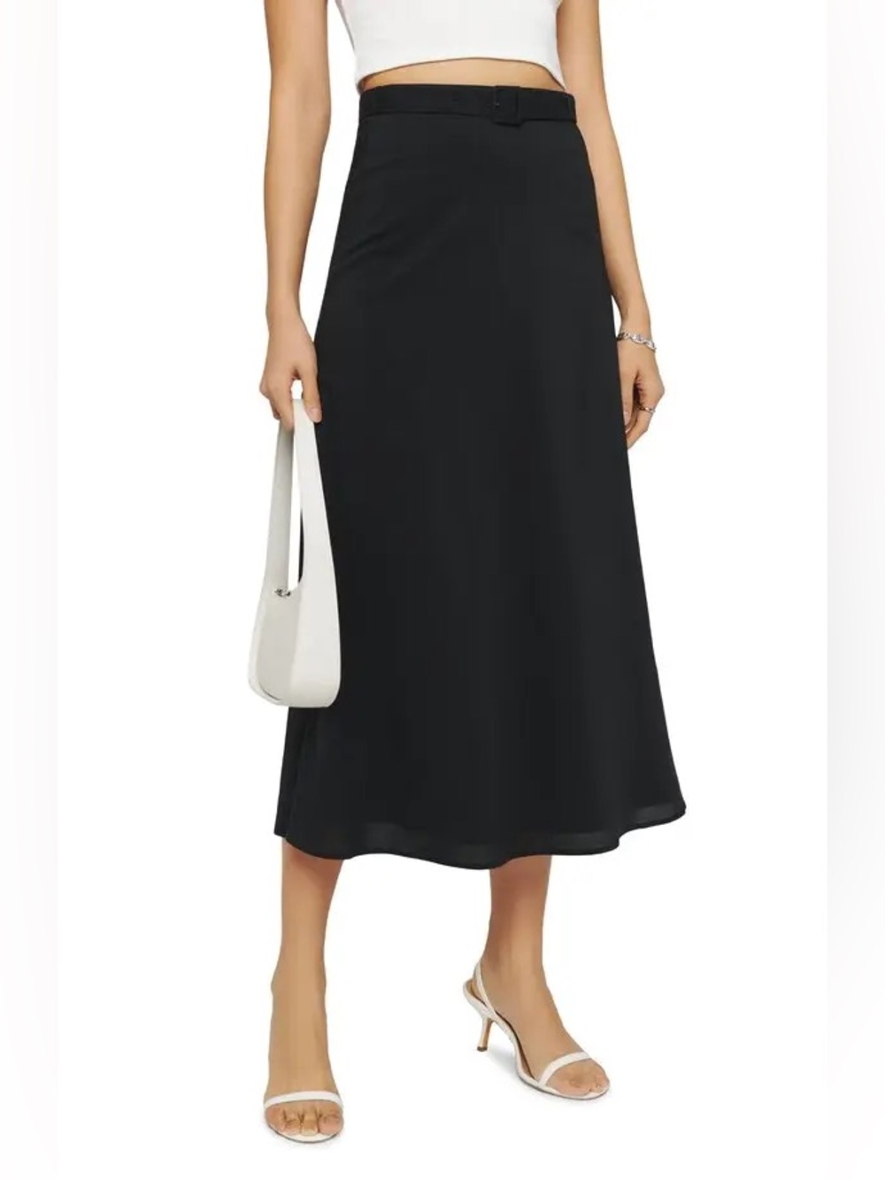 REFORMATION • Falcon belted a-line Skirt - black midi size 8 classic